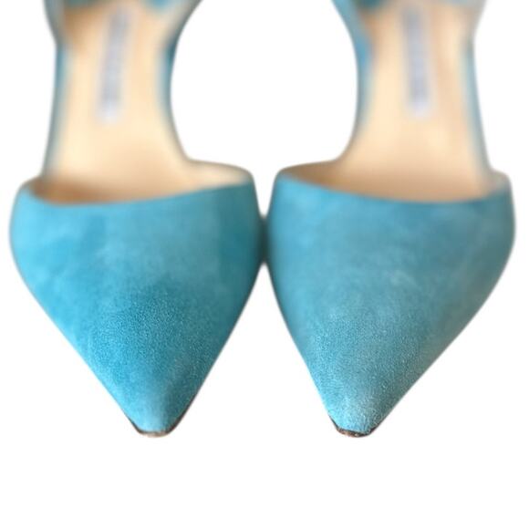 Manolo Blahnik Carolyne Aqua Suede Slingback Pointed Toe Pump 39.5 - Picture 5 of 10